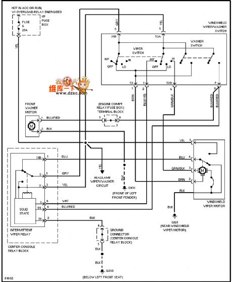 96 VOLVO anterior windscreen wiper circuit diagram