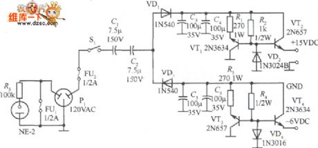15V, -6V two-path regulated power supply circuit diagram