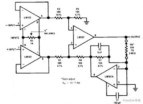 Variable gain differential input instrumentation amplifier circuit