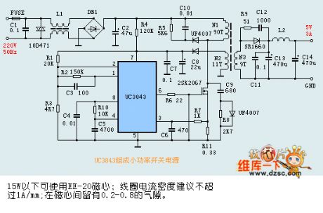 The low-power switch power supply circuit composed of UC3842