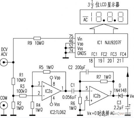 Automatic switching circuit of Multimeter AC to DC