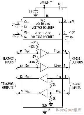 RS-232 serial interface circuit designed with two transistors