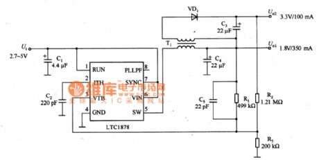 Two Roads  Output Regulated  Voltage Circuit of LTC1878