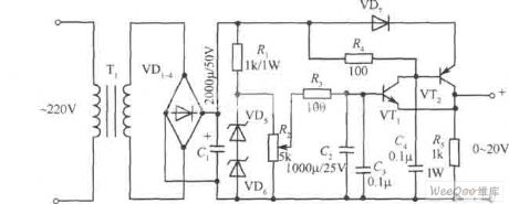 0～20v,1A regulated power supply circuit