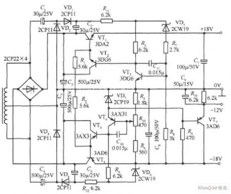 ±18V bipolar regulated power supply circuit