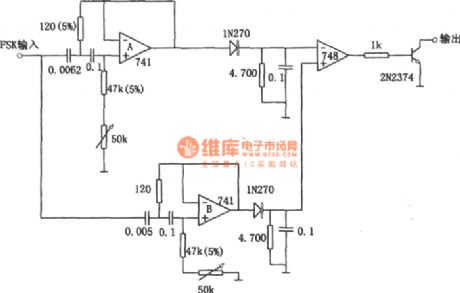 Frequency shift demodulator(748)composed of active power filter