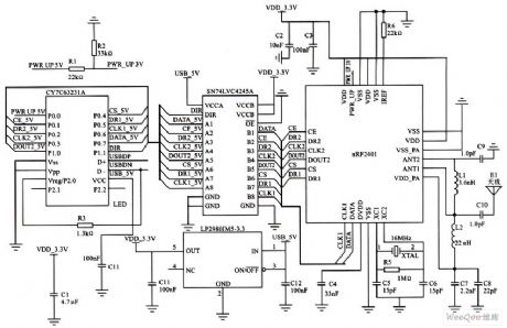 The interface circuit of nRF2401 and CY7CS323
