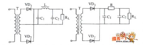 Simple Single-Phase Full-Wave Rectifier π Type Filter Circuit