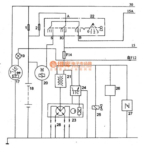 Power Pupply, Starting and  Ignition Circuit Principle Diagram  of Liberation CA6400 Series Light Bus