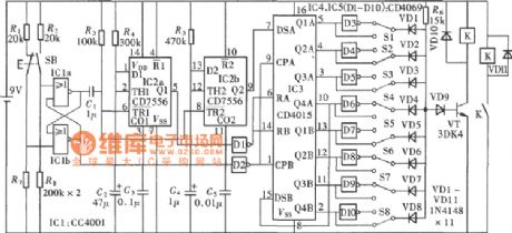 Coded lock (CD7556) circuit only using one button