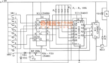 Ten key password switch (CD4066,CD4043) circuit
