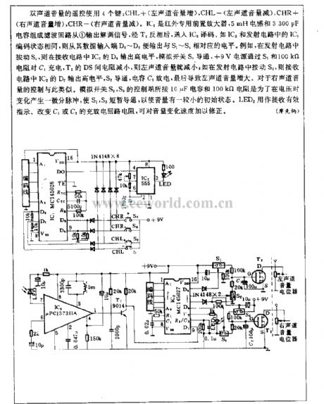The dual-channel infrared sound volume remote control circuit