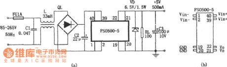 The constant voltage power resources circuit formed by PS0500—5(No transformer)