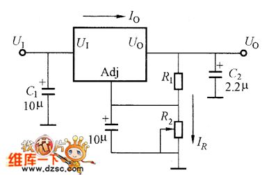 The basic application circuit diagram of LT108X adjustable voltage regulator