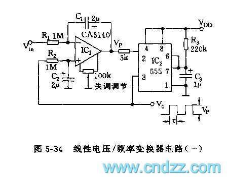 The 555 linear voltage/frequency converter circuit