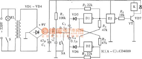 Touch Lamp Switch Circuit Composed of CD4009