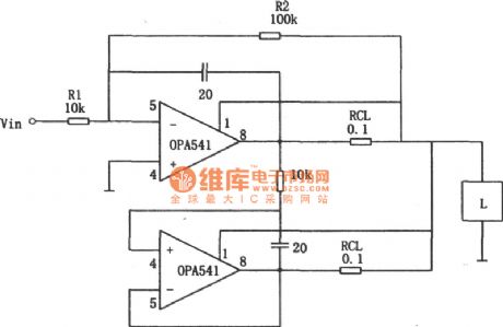 10 A power amplifier circuit composed of the OPA541