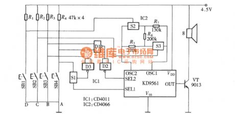 Sixteen sound phonation circuit with CD4011,CD4066