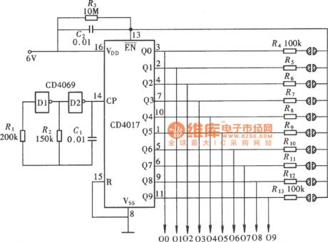 dual five-gear electronic switch controller circuit with CD4015,NE555