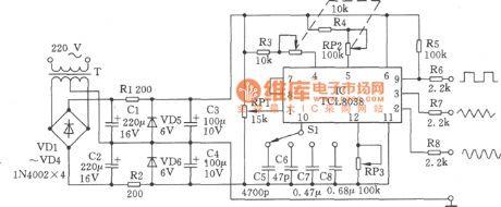 Three Waveforms Signal Generator Circuit