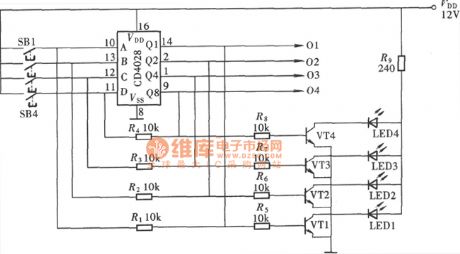 Four Interlock Switch Controller(CD4028) Circuit