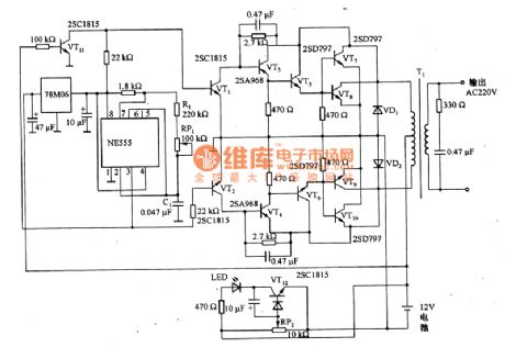 The inverter circuit diagram composed of NE555