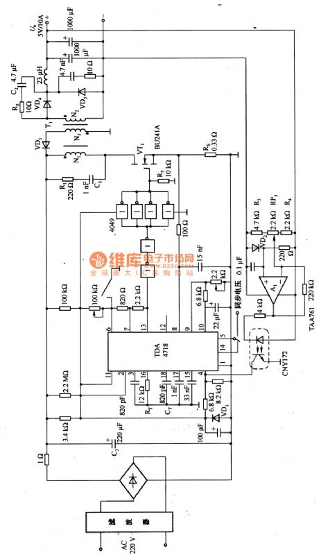 Positive converter circuit diagram composed of TDA4718