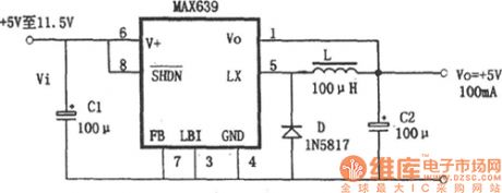 The +5V solid output step-down convert power supply circuit composed of MAX639