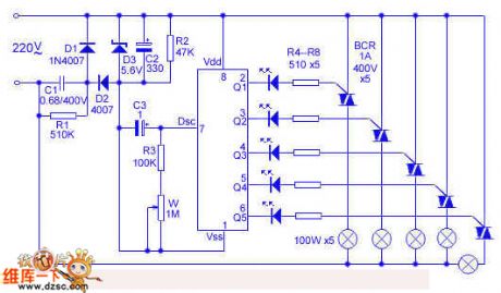 Chasing type circulation color light control IC Y997A circuit
