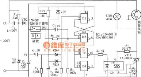 Bathroom Gating Light Exhaust Switch Circuit Composed of CD4001