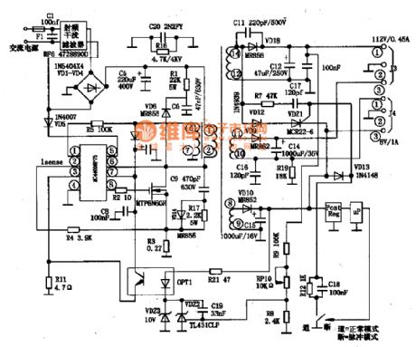 MC44608P45, MC44608P75, MC44608P100 switching power thick film IC diagram