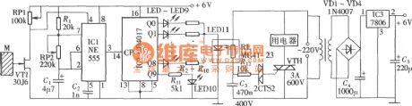 touch type voltage regulator circuit of NE555,CD4017