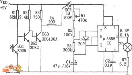 Automatic night lighting light circuit composed of the μA555