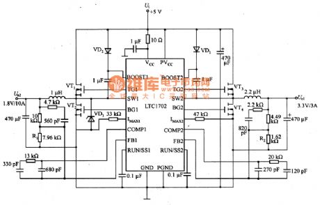 Two-road Output Voltage Regulating Circuit of LTC1702