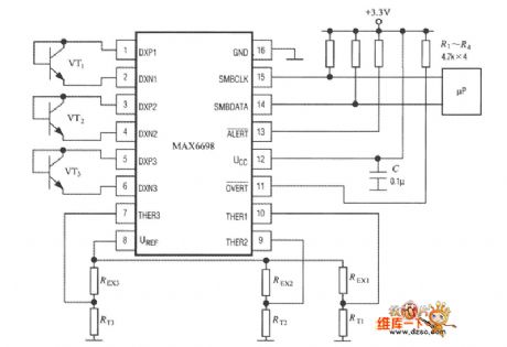 Smart Temperature Sensor MAX6698 With 7 Channels Circuit