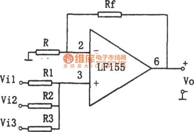 In-phase addition circuit composed of the LF155