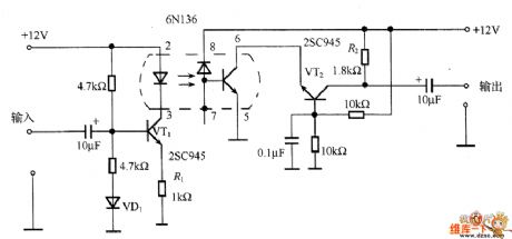 The wide band AC separation amplifier circuit of photoelectric couplers