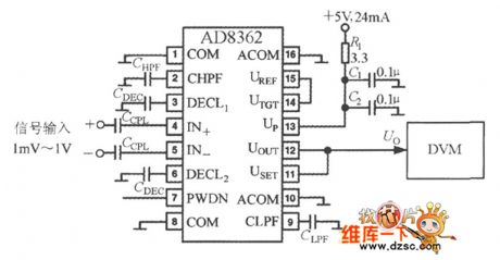 single-chip True RMS power measured system AD8362 true RMS level measuring meter circuit