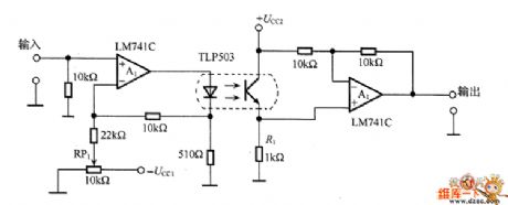 The simple separation amplifier circuit of photoelectric coupler