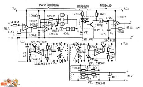 The photoelectric coupler separation amplifier circuit of PWM modulation