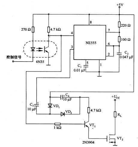 The interface circuit between MOSFET and logic level composed of NE555