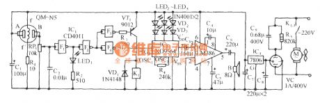 Gas leak sound and light alarming and auto exhausting device circuit