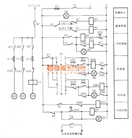 freezer and cooling pump interlock control circuit