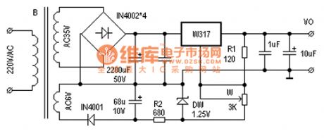 Zero-volt adjustment start circuit of the W317 voltage stabilizer
