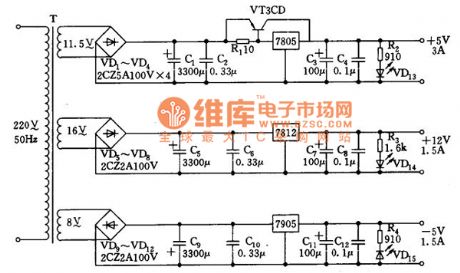 +12V, ±5V output power supply circuit