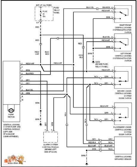 Volkswagen electric door lock circuit