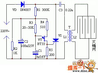 Electronic flykilling device circuit