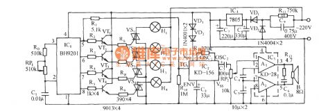 Four path lights with bird control circuit using BH9201