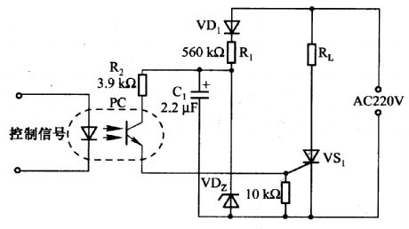The thyristor trigger circuit composed of photocoupler