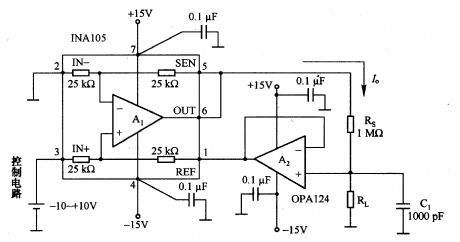 Voltage / current conversion circuit composed of INA105